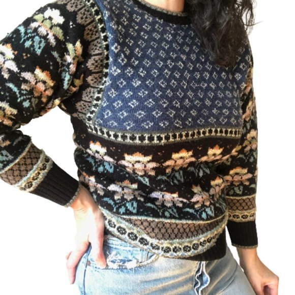 Vintage Mixed Pattern Country Floral Sweater - Picture 2 of 13